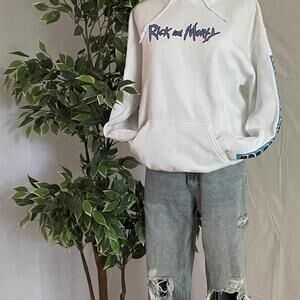 Rick and Morty Hoodie | White Adult Swim Graphic Sweatshirt (Size M)